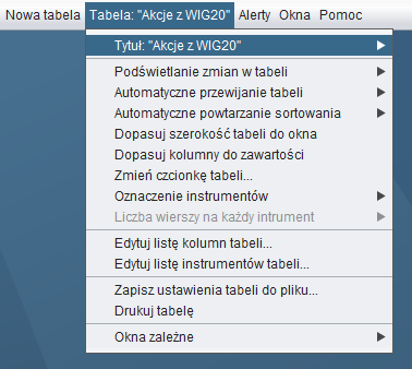 MENU TABELA